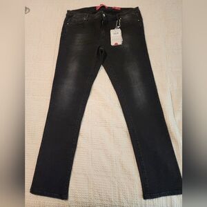 Marina Rinaldi Sport NWT $295 Washed Black Faded Straight Jeans Sz 16 Minimalist